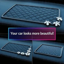AD 1pc Black Car Anti-Slip Mat, Car Phone Holder, Car Interior Decor, Heat-Resistant Silicone Mat, Center Console Dashboard Storage Mat, Sun Protection Perfume Holder - Rhinestone - 3-piece Five-petal Flower - View 1