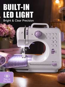 SOKANY Mini Máquina de Coser Eléctrica Portátil, 12 Puntadas, Velocidad Ajustable, Luz LED Integrada, Modos Dual Eléctrico y Manual, Incluye Pedal de Pie y Juego de Bobinas, Adecuada para Reparación de Ropa, Manualidades DIY y Principiantes - Púrpura malva - Ver 4