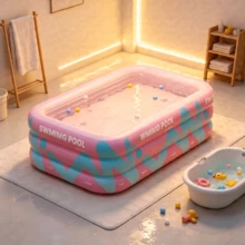 Piscina inflable con rayas brillantes y tobogán, piscina inflable extra grande para adultos y familia, equipo de juego de agua al aire libre, adecuado para diversión de verano en el jardín, piscina rectangular de PVC, multi-componente, sin necesidad de electricidad - A - Ver 6
