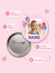 1 pieza Insignia redonda personalizada con foto y nombre con diseño de globos de colores, botón de retrato personalizado para niños para mochila, chaqueta, bolsa escolar o fiesta - Multicolor - Ver 6