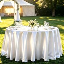 1pc Smooth Satin Tablecloth For Wedding Party Decoration, Solid Color Tablecloth For Banquet Birthday Party Background - White - View 2