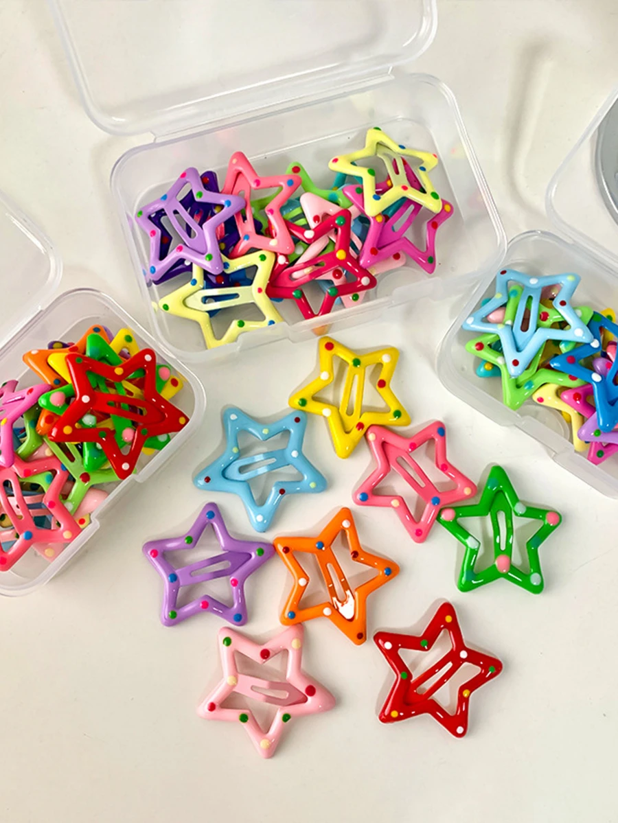 30pcs Colorful Hollow Star Hair Clips - Cute Bangs Clips For Fashionable Women. No Storage Box, Used For Hairstyle Creation. These Hair Clips Add Charm To Your Look, Great For Daily Wear. - Multicolor - View 1