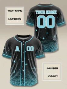Custom Blue Glitter Baseball Jersey Personalized Name Number Black Sparkle Starry Gameday Shirt Shiny Stripe Button Up Uniform - Black - View 2