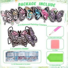 Juego de 8 posavasos con forma de mariposa para pintura de diamantes DIY, superficie de diamantes lisa y de alto brillo, adhesión firme con kit de herramientas completo, fácil para principiantes, alivio del estrés hecho a mano, regalo para Año Nuevo, Festival de Primavera, Día de San Valentín, Navidad, Día del Maestro, posavasos decorativos aislantes de calor para mesa de comedor y mesa de café, regalo para familia, amigos, mejores amigos y maestros - 8 unidades - Ver 3