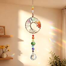7 Colors Natural Stone Tree Of Life Crystal Hanging Ornament, Window Prism Home Wall Decor, Auto Rearview Mirror Pendant, Household Essential Hanging Decor Gift For Balcony Bedroom Car Interior - A - View 2