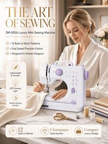 Mini Portable Electric Sewing Machine, 12 Stitch Patterns, Adjustable Speed, Built-In LED Light, Electric And Manual Dual Mode, Includes Foot Pedal And Bobbin Set, Suitable For Clothing Repair, DIY Crafts And Beginners - Mauve Purple - View 5
