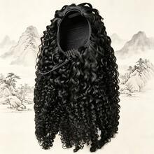 BINF Ekstensi Rambut Ekor Kuda Keriting Kinky 8-24 Inci dengan Tali Serut untuk Wanita, Ekstensi Rambut Ekor Kuda Jepit Keriting Dalam, Rambut Manusia Asli, Mudah Dipakai - Natural Black - View 3