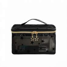 1pc Black Star See-Through Mesh Handbag Makeup Bag, Large Capacity Visible Storage For Lipstick, Eyeshadow, Makeup Brushes And Skincare Products - Black - View 7