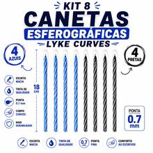Kit 8 Canetas Esferográficas Lyke Curves 0.7 mm | 4 Pretas + 4 Azuis Spiro Pirulito Wow Escrita Macia Papelaria Escolar Escritório - 8 CURVES A/P - Visão 3
