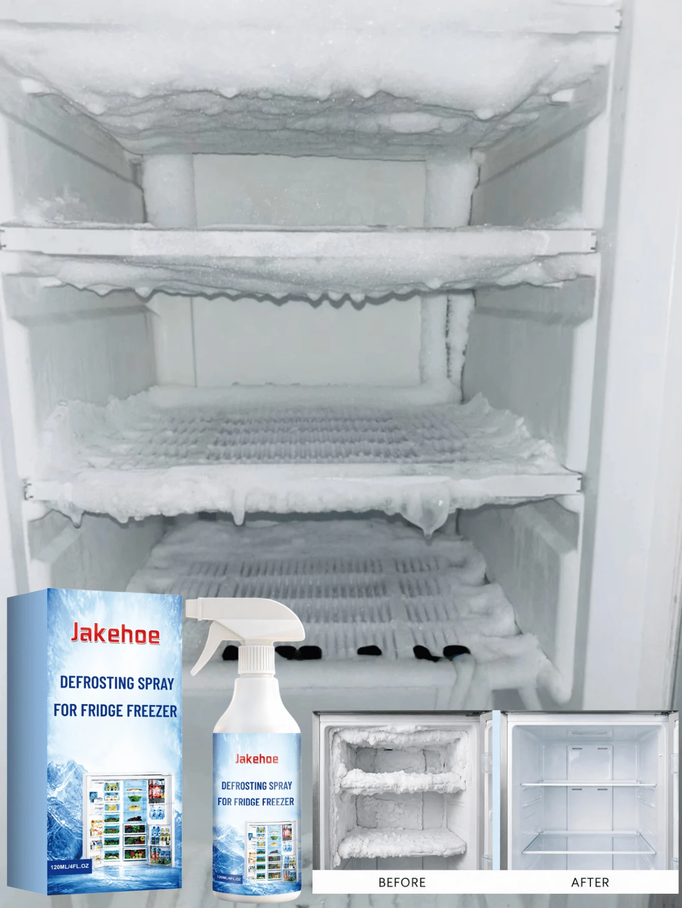 jakehoe Refrigerator Defrosting Spray, Suitable For Cleaning Freezer, Defrosting, Preventing Ice Build-Up, Melting Snow And Refrigerator Defrosting, Household Essential, New And Old Models Randomly Shipped - Multicolor - View 1