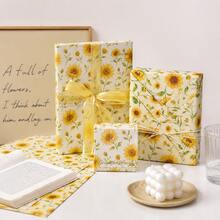 6 Sheets Sunflower Floral Gift Wrapping Paper, Vintage Floral Pattern Decorative Paper, Suitable For Gift Wrapping, Birthday Party DIY Crafts - Sunflower Wrapping Paper - View 7