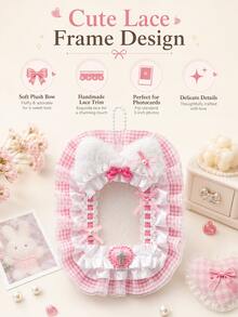 6pcs Cute Japanese Style Lace Photo Card Holders, 6 Colors Plaid Fabric Lanyard Badge Holders, 3 Inch Photo Card Sleeves, Anime ACG Collection Card Storage, Idol Photo Protective Covers, Keychain Bag Pendant, Student ID Card Holder, Gift For Girl Fans - One Size Fits All - View 5