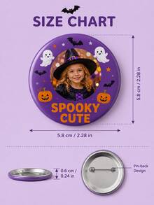 1 pieza Insignia de foto personalizada de Halloween, botón redondo personalizado con diseño espeluznante y lindo de fantasma, murciélago y calabaza, con alfiler de metal para mochila, chaqueta, camiseta - Multicolor - Ver 5