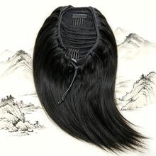 BINF 8-22英吋女性用捲直抽繩馬尾接髮 Yaki直髮馬尾接髮 處女人髮 易佩戴 派對日常使用 - Natural Black - 查看 6