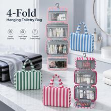 1 buah Tas Perlengkapan Mandi Lipat Bergaris Warna-warni yang Stylish, Desain Multi-Kompartemen, Tas Kosmetik Perjalanan Kapasitas Besar, Tas Pantai, Perlengkapan Liburan, Tas Perjalanan, Portabel, Ringan, Tahan Lama, dan Modis., Perlengkapan Perjalanan Penting - MultiWarna - View 5