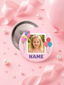 1 pieza Insignia redonda personalizada con foto y nombre con diseño de globos de colores, botón de retrato personalizado para niños para mochila, chaqueta, bolsa escolar o fiesta - Multicolor - Ver 4