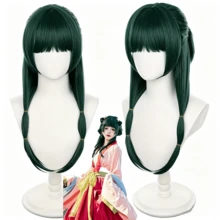 貓咪 Cosplay 假髮 65cm 深綠色長直髮，附瀏海與雙馬尾，適合動漫展、萬聖節、派對角色扮演，成人女性服裝 - 綠色 - 查看 9