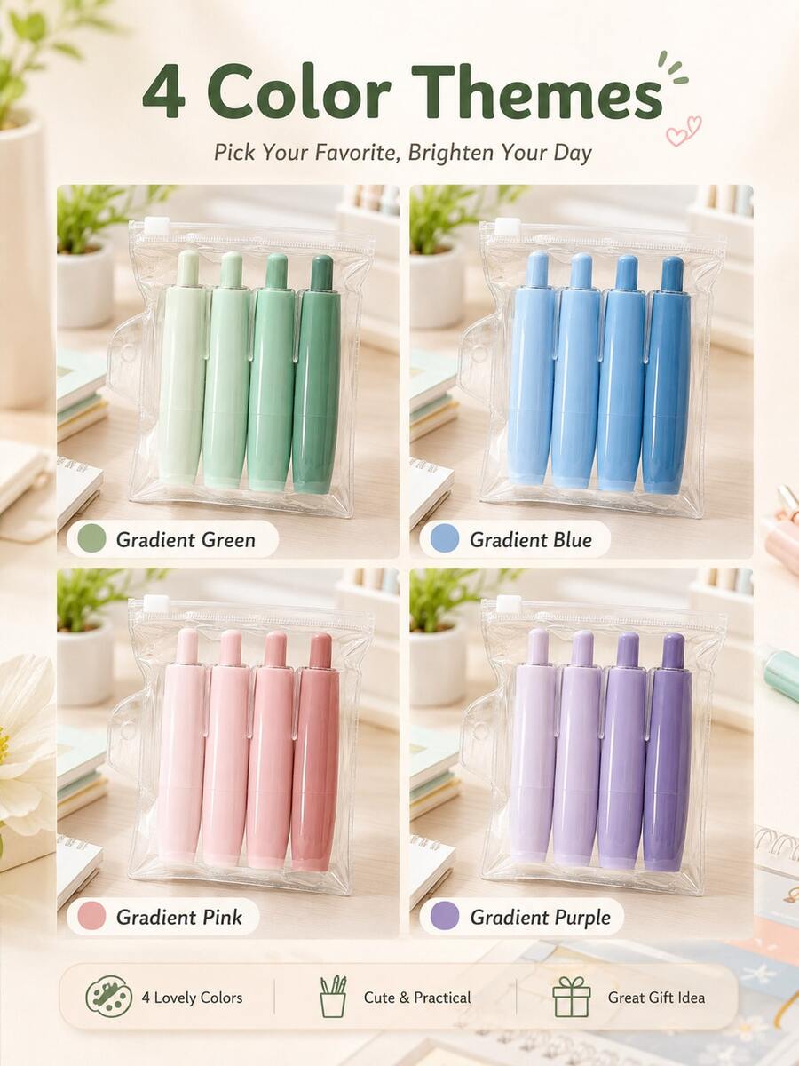 4 buah/Paket Pita Perekat Dua Sisi Gradien Warna-warni, Daya Rekat Kuat, Bagian Belakang Datar, Cocok untuk Foto, Stiker, dan Kerajinan Kertas, Perlengkapan Kantor Penting untuk Kembali ke Sekolah - Set - View 1