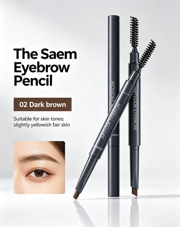 Pensil Alis Dua Ujung The Saem dengan Kuas Spiral, Tahan Luntur dan Tahan Air, Warna Alami, Menciptakan Alis Alami yang Realistis, Cocok untuk Pemula, Kencan Malam, dan Riasan Pesta