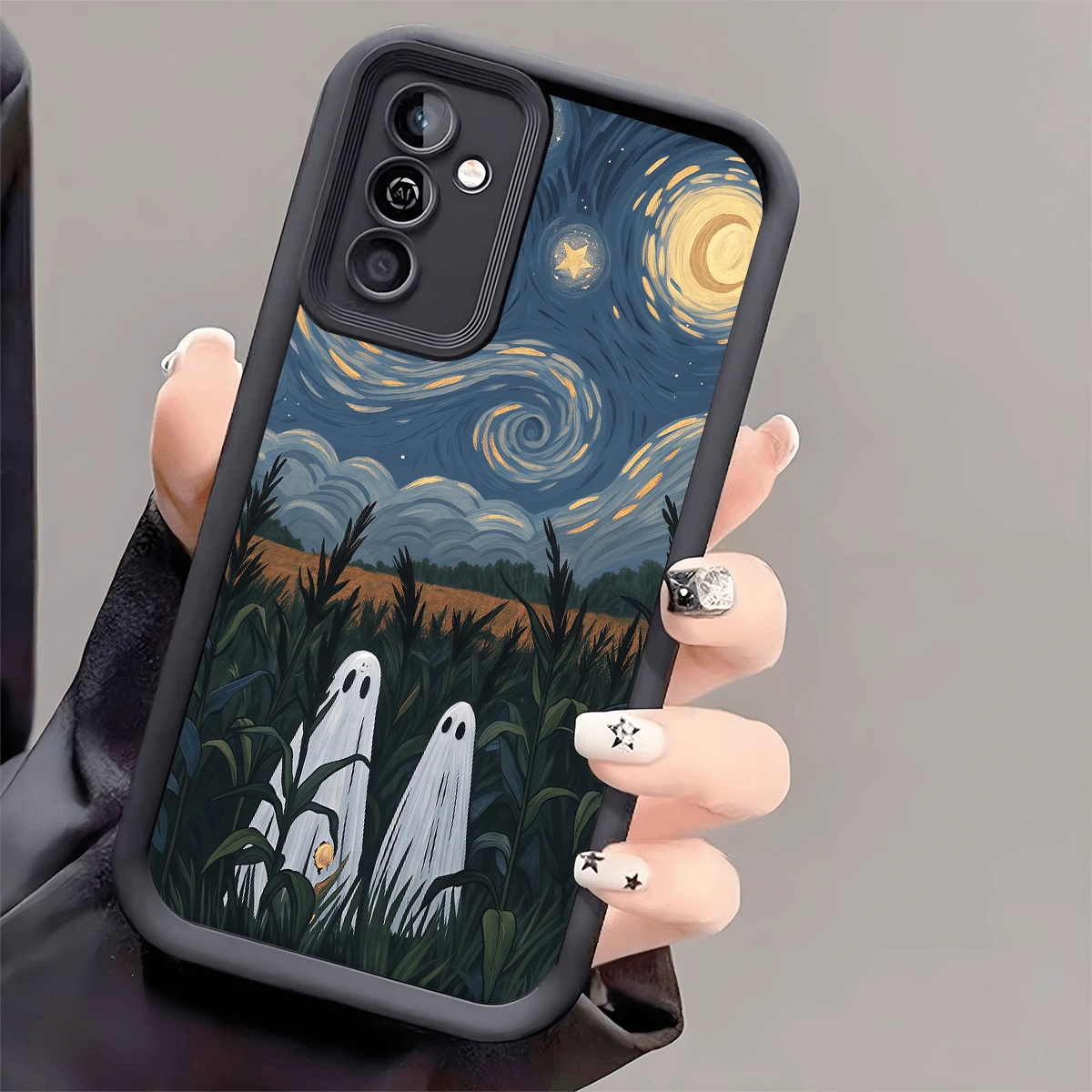1pc Halloween Starry Ghost TPU Shockproof Phone Case, Thick Anti-Slip Protective Cover Compatible With Huawei Honor Galaxy S26,S26plus,S26ultra [International Version, Not Local Version] - Black - View 1