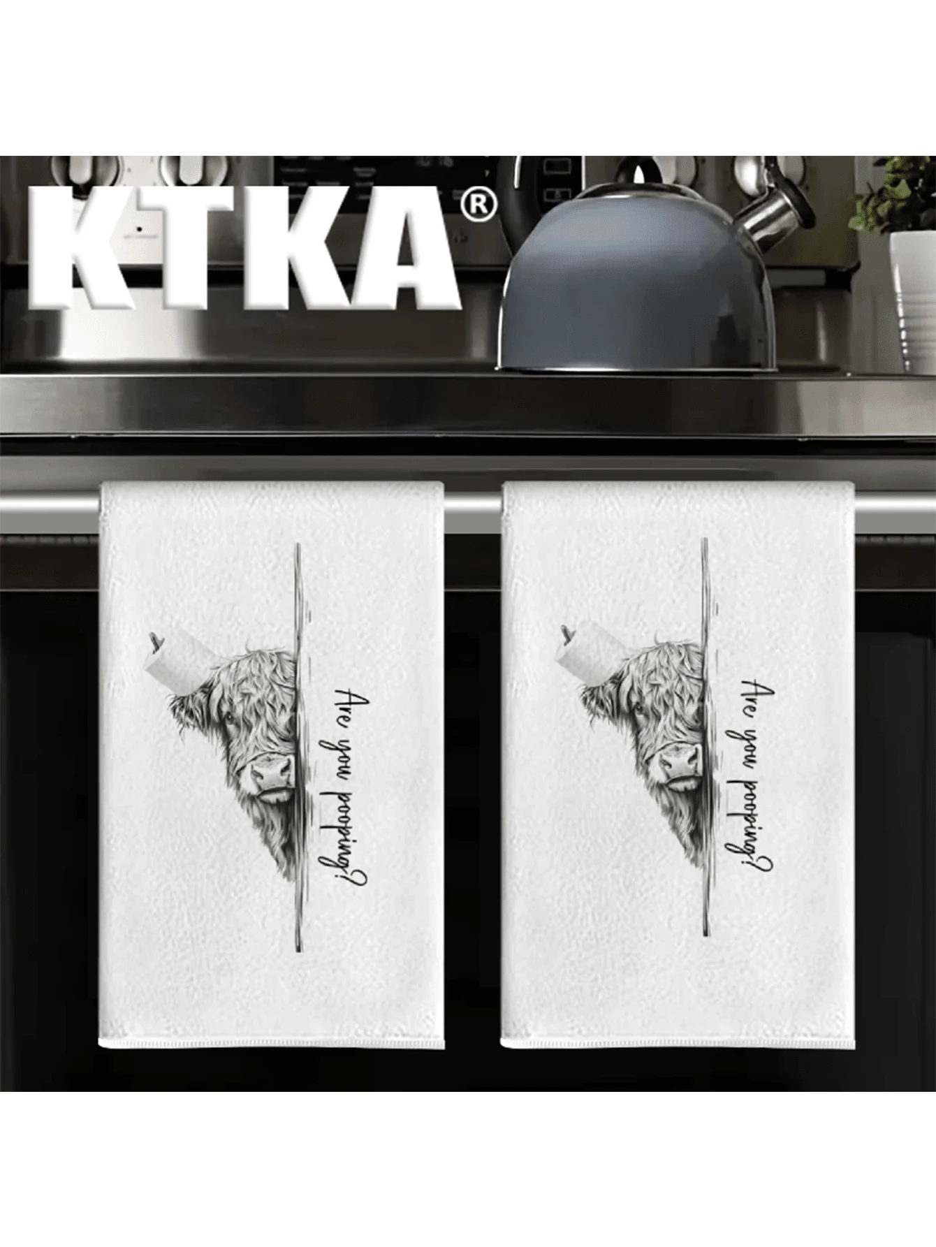 2Pcs Thanksgiving Farmhouse Funny Peeking Highland Cow Kitchen Towels, Machine Washable Dish Towels, Rustic Fall Holiday Kitchen Decor Gift