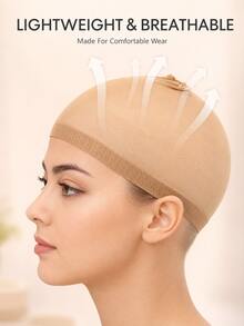 4 Peças Toucas de Peruca de Náilon Elásticas para Mulheres, Toucas de Meia Leves e Respiráveis com Faixa Elástica Larga, Redes de Cabelo Confortáveis para Perucas, Cosplay, Maquiagem de Palco, Penteado Diário e Proteção de Cabelo, Disponíveis em Bege, Marrom e Preto - Multicolorido - Visão 3