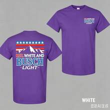 Red White And Busch Light 2 Sided T-Shirt, 4th Of July Merch, Patriotic Drinking Shirt, Casual Streetwear Top, Graphic Tee For Men, For Womendazy Clot - 紫色 - 查看 7