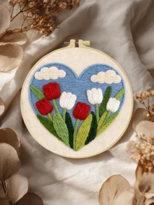DIY Punch Needle Embroidery Set For Beginners. Includes Punch Needle, Thread, Manual, Hoop & Pre-Printed Fabric. Colorful Floral Landscape Patterns. Creative Craft For Wall Decor & Gifting. 2D Printed Set. 20x20cm/7.87in. - 20 X 20 cm - View 16