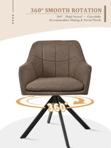 Goeurvant Modern Grid-Stitched Upholstered 360° Swivel Dining Chairs With Armrests And Removable Cushion For Dining Room, Living Room, Office - Set Of 2 / Set Of 4 / Set Of 6-Mocha Brown/Textured Fabric - Mokkabraun - View 6
