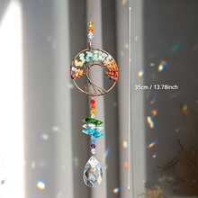 7 Colors Natural Stone Tree Of Life Crystal Hanging Ornament, Window Prism Home Wall Decor, Auto Rearview Mirror Pendant, Household Essential Hanging Decor Gift For Balcony Bedroom Car Interior - A - View 4