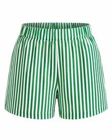 Women Two-Piece Outfits - 2 Beige T-shirt With Green and White Striped Shorts - View 9