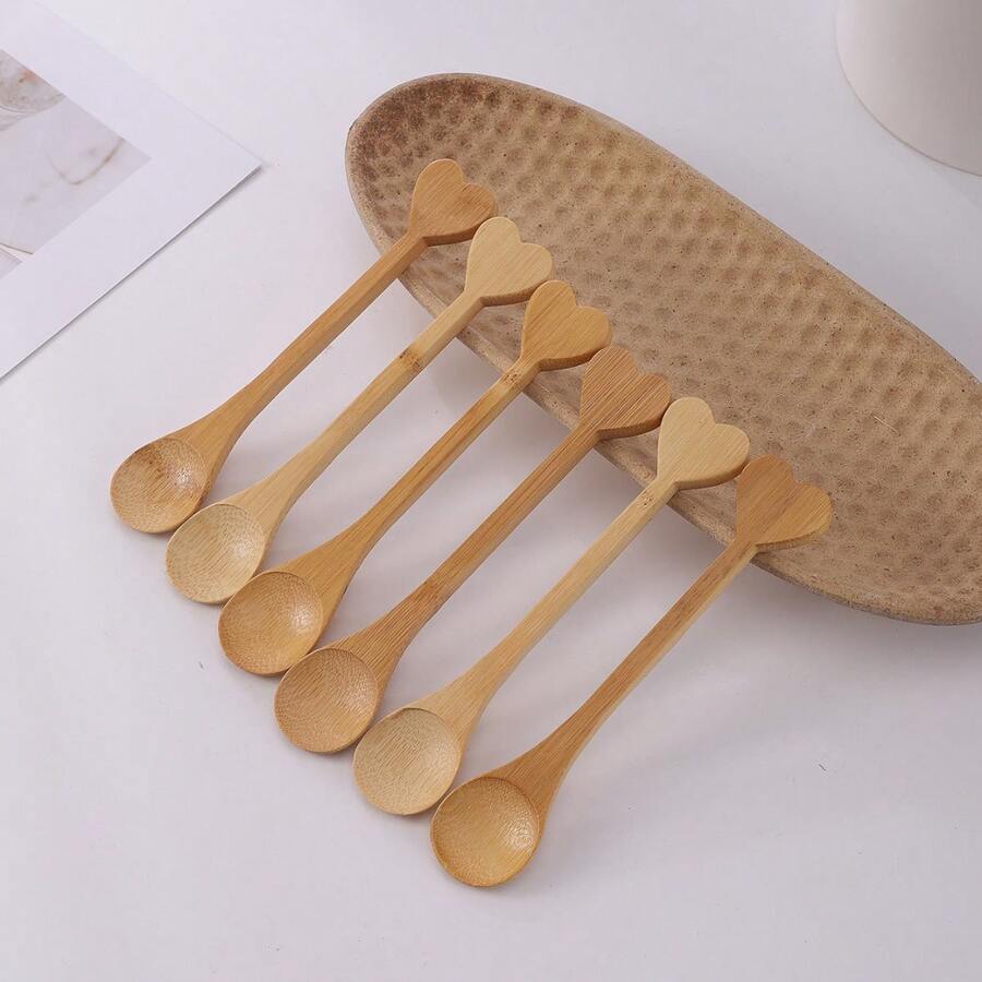Set de 6 cucharas de madera con forma de corazón, para cocina, regalo de Navidad - Albaricoque - Ver 1