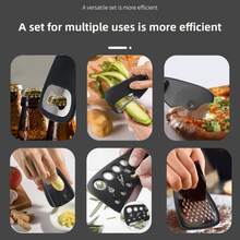 6pcs Stainless Steel Kitchen Utensil Set, Multi-Function Peeler. Full Set Peeler/Pizza/Grinder/Slicer, No Electricity Required, Hanging Storage. Suitable For Kitchen Cooking/Camping And More. - Black - View 8