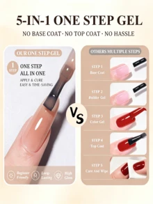 PERFECT COLOR Bolígrafo de Gel para Uñas 5 en 1 de un Paso 3ml Nude Glitter, sin necesidad de capa base y capa superior, esmalte de uñas de gel UV LED, adecuado para principiantes manicura DIY diaria - Multicolor - Ver 5