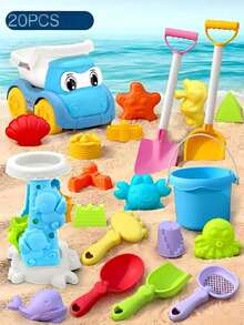 1 Set Beach Toy Set With Sand Cart, Sand Shovel, Sand Mold, Sand Sifter, Suitable For Outdoor Sand Play And Water Activities, Parent-Child Interaction, Christmas And Halloween Gift, Random Accessory Colors - Multicolor - View 1