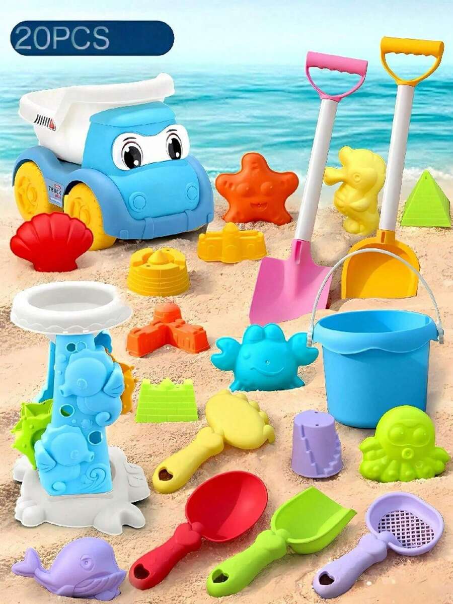 1 Set Beach Toy Set With Sand Cart, Sand Shovel, Sand Mold, Sand Sifter, Suitable For Outdoor Sand Play And Water Activities, Parent-Child Interaction, Christmas And Halloween Gift, Random Accessory Colors - Multicolor - View 1