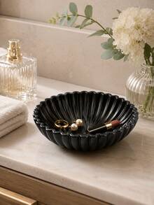 Black Wavy Edge Jewelry Tray, Decorative Storage Bowl For Keys, Rings, Watches, Earrings, Resin Vanity Organizer, Modern Home Decor Accent For Vanity, Nightstand, Bathroom Counter, Entryway Table - New Model - View 6