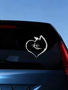 1pc Heart-Shaped Cat Sticker, Shiny Reflective Decorative Decal, Suitable For Car Doors, Car Rear And Car Windows; Motorcycle Sticker; Laptop Sticker; Luggage/Trolley Bag Fashion Decorative Sticker - A - View 7
