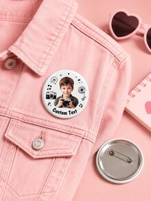 1 pieza Insignia de botón de fotógrafo personalizada con texto personalizado, broche de alfiler redondo con tema de cámara, insignia de foto personalizada con respaldo de metal, mochila linda - Multicolor - Ver 4