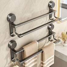 1pc Upgraded Strong Suction Cup Double Bar Towel Rack, No-Drill Wall-Mounted Bathroom Kitchen Hanging Bar, Space-Saving Kitchen Storage Solution, Double Bar Design, Minimalist Rack, Rust-Proof Material, Towel Rack, No-Drill Bracket - Multicolor - View 3