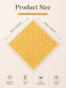 Bubaba Yellow Geometric Pattern Tablecloth With Tassel Decoration - Cotton Polyester Blend Bohemian Style Tablecloth, Suitable For Kitchen, Dining Room And Home Decor - Yellow - View 4
