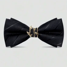 Fashionable Men's Metal Branch Embellished Bow Tie, Suitable For Groom Wedding Banquet Party, Suit Accessory, Striped Black Bow Tie - Black - View 14