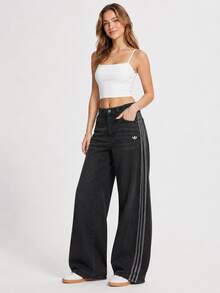 adidas originals Loose AW24 經典運動系列 條紋舒適親膚寬褲 女款 黑色 - 黑色 - 查看 6