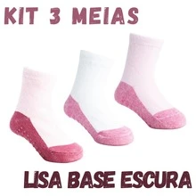Meia Pimpolho Antiderrapante Para Bebê Tamanho 16-20, Kit com 3 Pares de Meias Infantis Lisa Base Escura, Algodão e Elastano, Antiderrapante, Casual, 06 a 12 Meses - Rosa Bebê - Visão 3