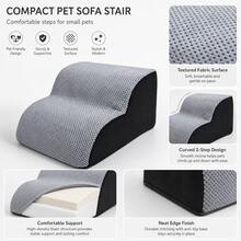 2-Step Pet Stairs, Suitable For Dogs And Cats, Small Dogs And Senior Pets, Soft Covered Sofa And Bed Pet Steps - Light Grey - View 8