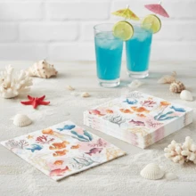 Under The Sea 紙巾，海洋主題一次性紙巾，魚類珊瑚礁圖案，夏季海灘派對用品，沿海風格餐桌裝飾 - 多色 - 查看 5
