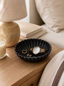 Black Wavy Edge Jewelry Tray, Decorative Storage Bowl For Keys, Rings, Watches, Earrings, Resin Vanity Organizer, Modern Home Decor Accent For Vanity, Nightstand, Bathroom Counter, Entryway Table - New Model - View 3