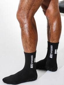 Plus Size Men's Contrast Color Letter Anti-Slip Silicone Breathable Football Socks Professional Training Match Sports Mid-Calf Socks - Multicolor - View 4