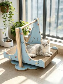 Multifunctional Cat Scratcher Made Of Wear-Resistant Corrugated Paper For Cats To Sharpen Claws And Rest, Equipped With Cat Teaser Toys, Featuring A Stable And Attractive Cloud-Shaped Base - one-size - View 3