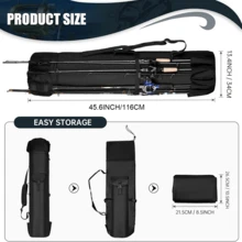 Black Large Capacity Cylindrical Fishing Rod Storage Bag With Adjustable Shoulder Strap, Multi-Slot Waterproof Fishing Gear Carry Case - Black - View 3